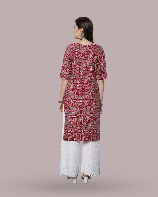 Brick Red Heritage Printed Kurta