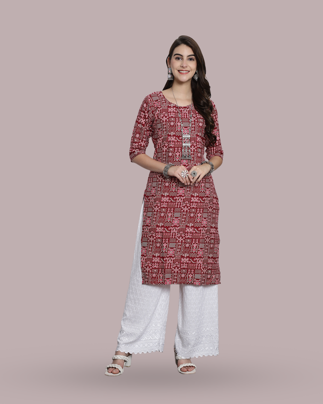 Brick Red Heritage Printed Kurta