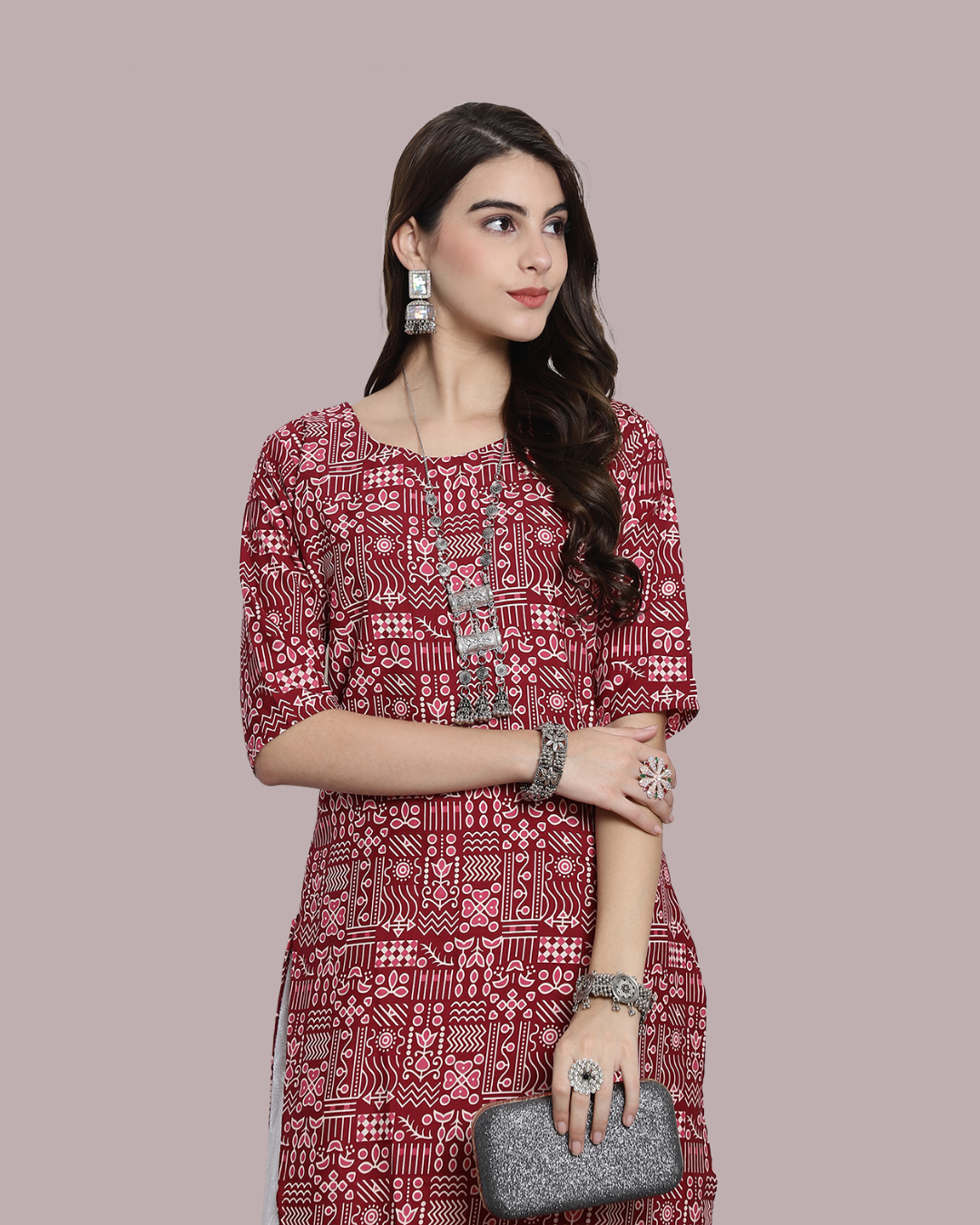 Brick Red Heritage Printed Kurta