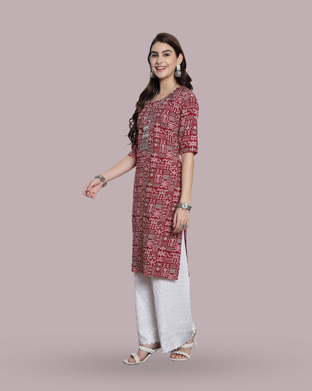 Brick Red Heritage Printed Kurta