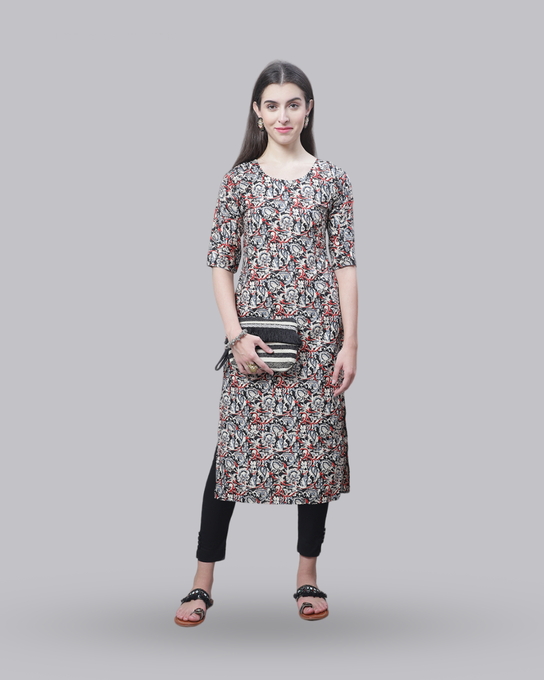 Grey with Red Accent Kurta