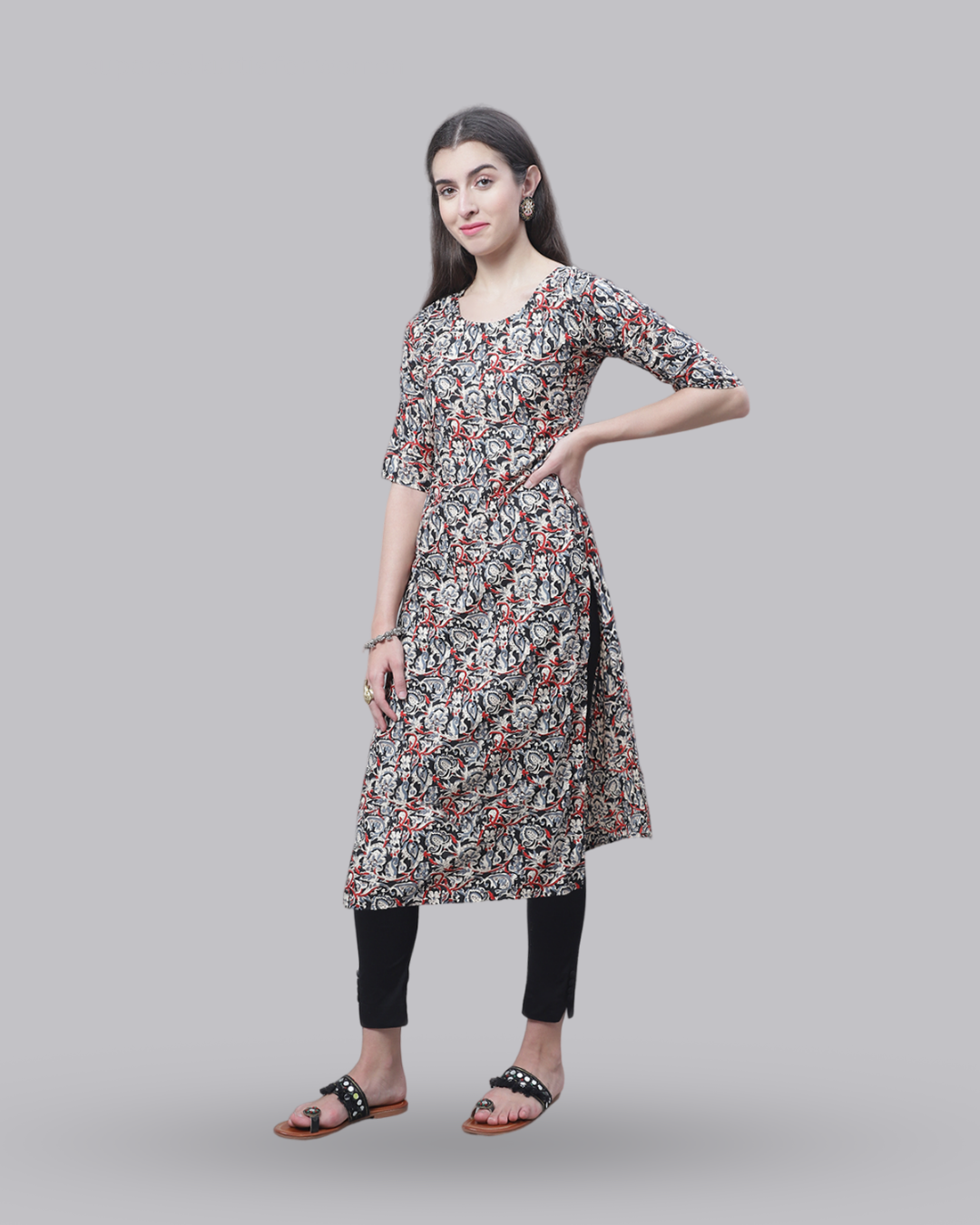 Grey with Red Accent Kurta