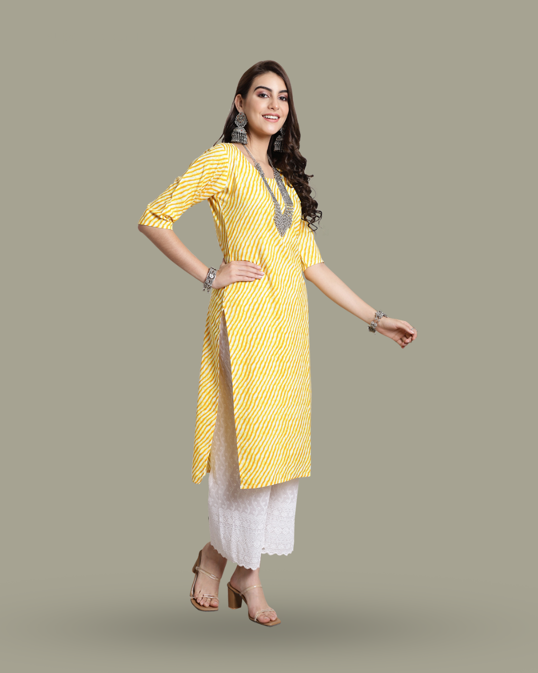 Golden Glow Leheriya Kurta