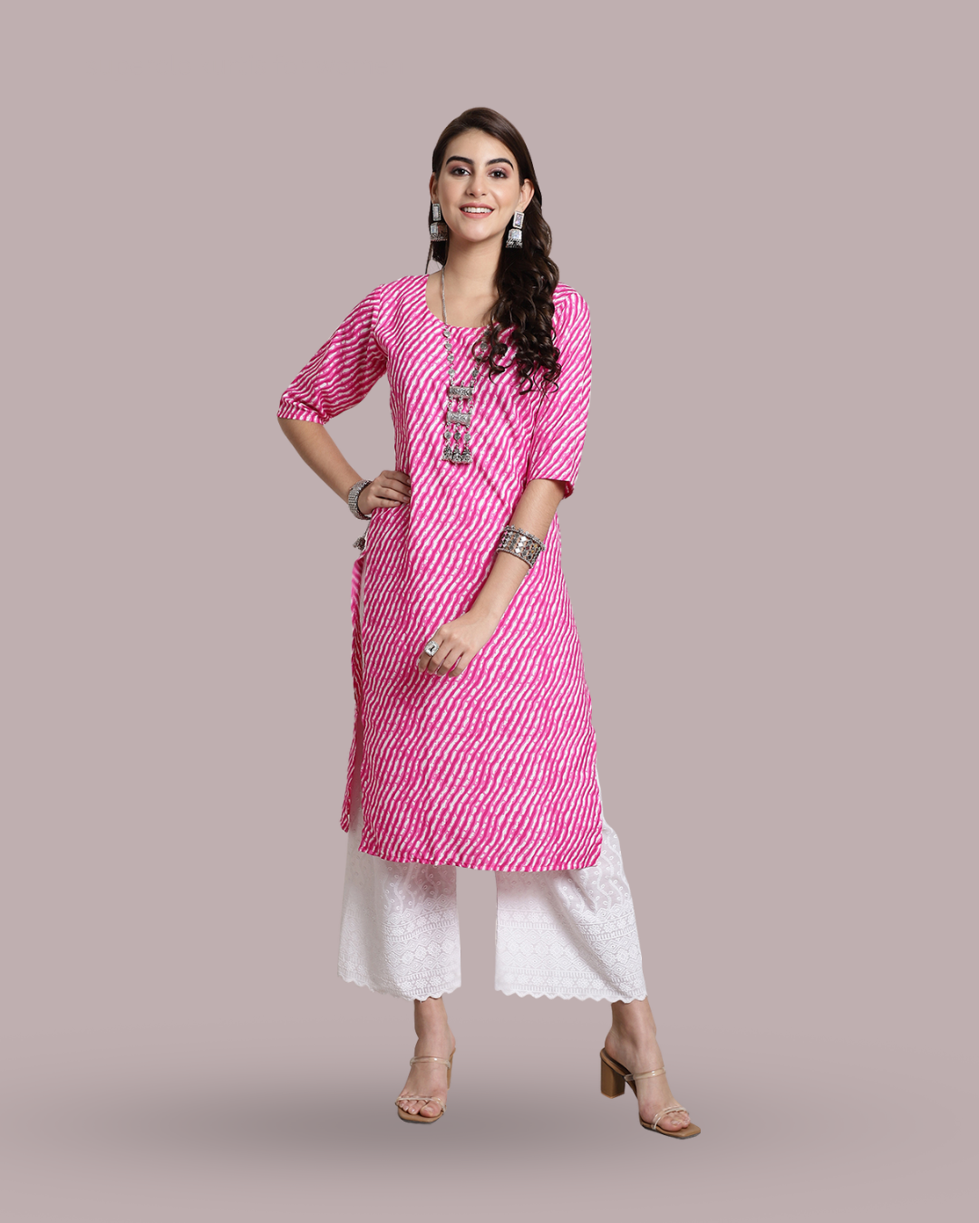 Soft Pink Leheriya Kurta