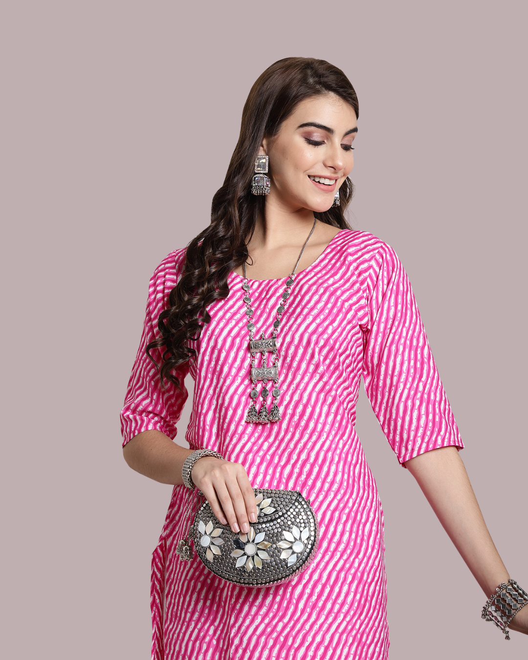 Soft Pink Leheriya Kurta