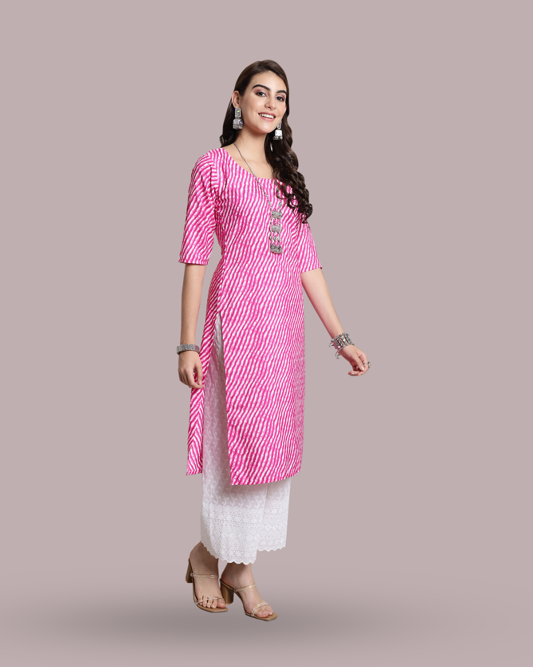 Soft Pink Leheriya Kurta
