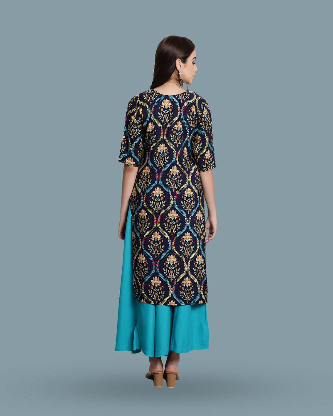 Navy Blue Ethnic Print Kurta