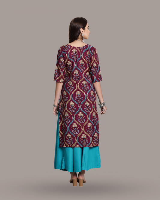 Maroon Ethnic Print Kurta