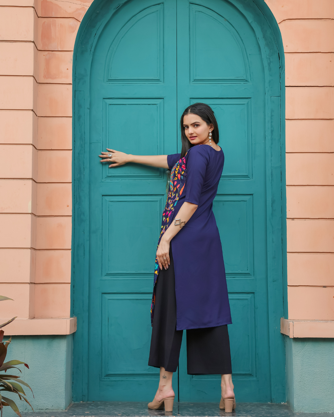 Expressive Purple Art Print Kurta