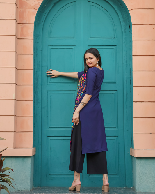 Expressive Purple Art Print Kurta