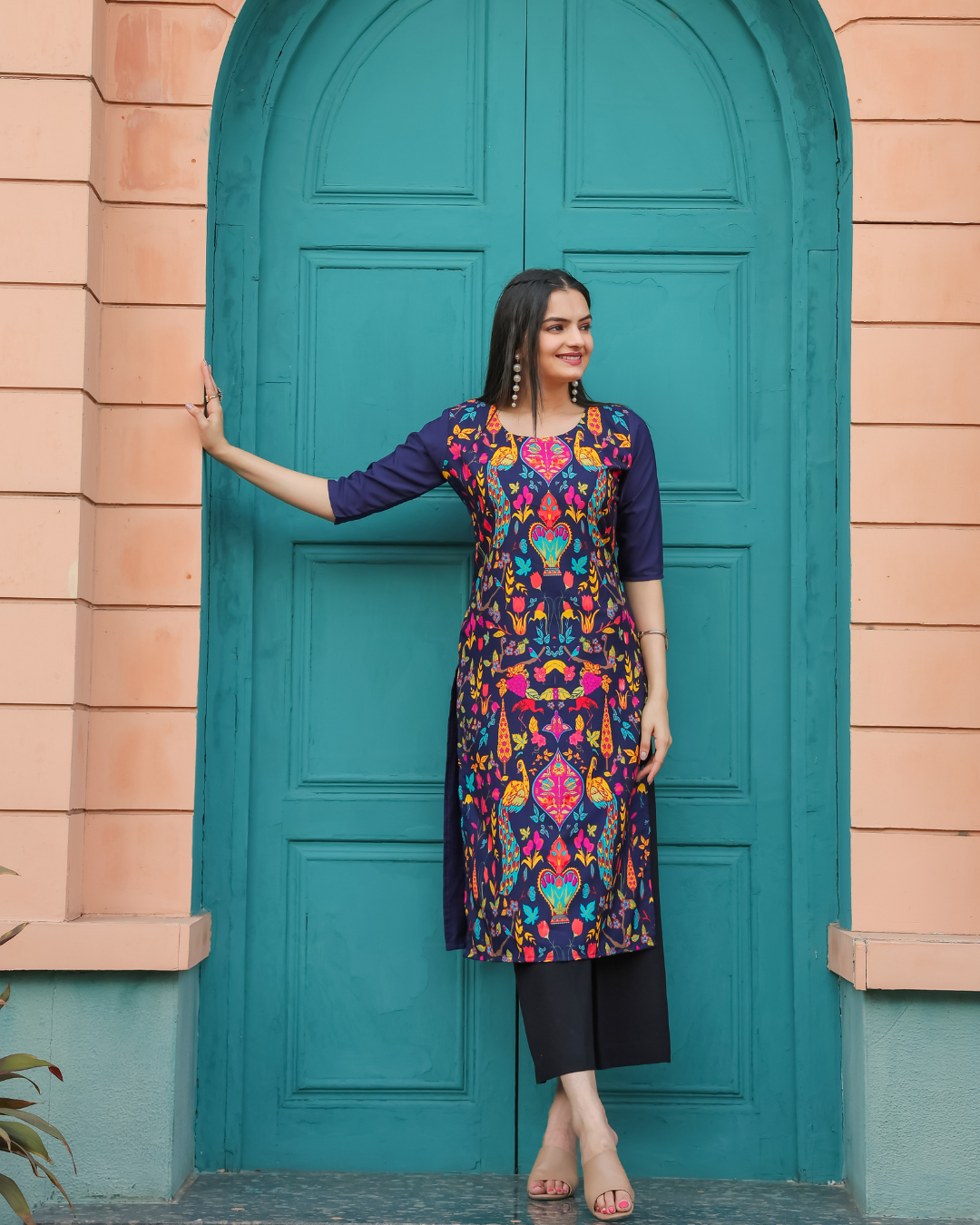 Expressive Purple Art Print Kurta