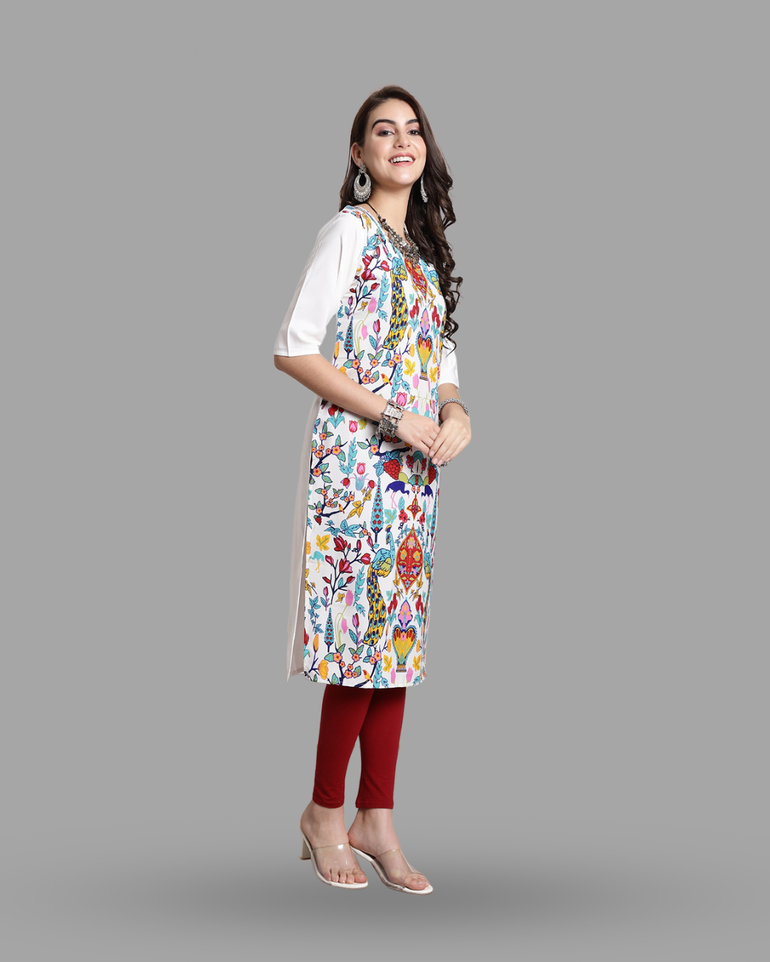 White Expressive Art Print Kurta
