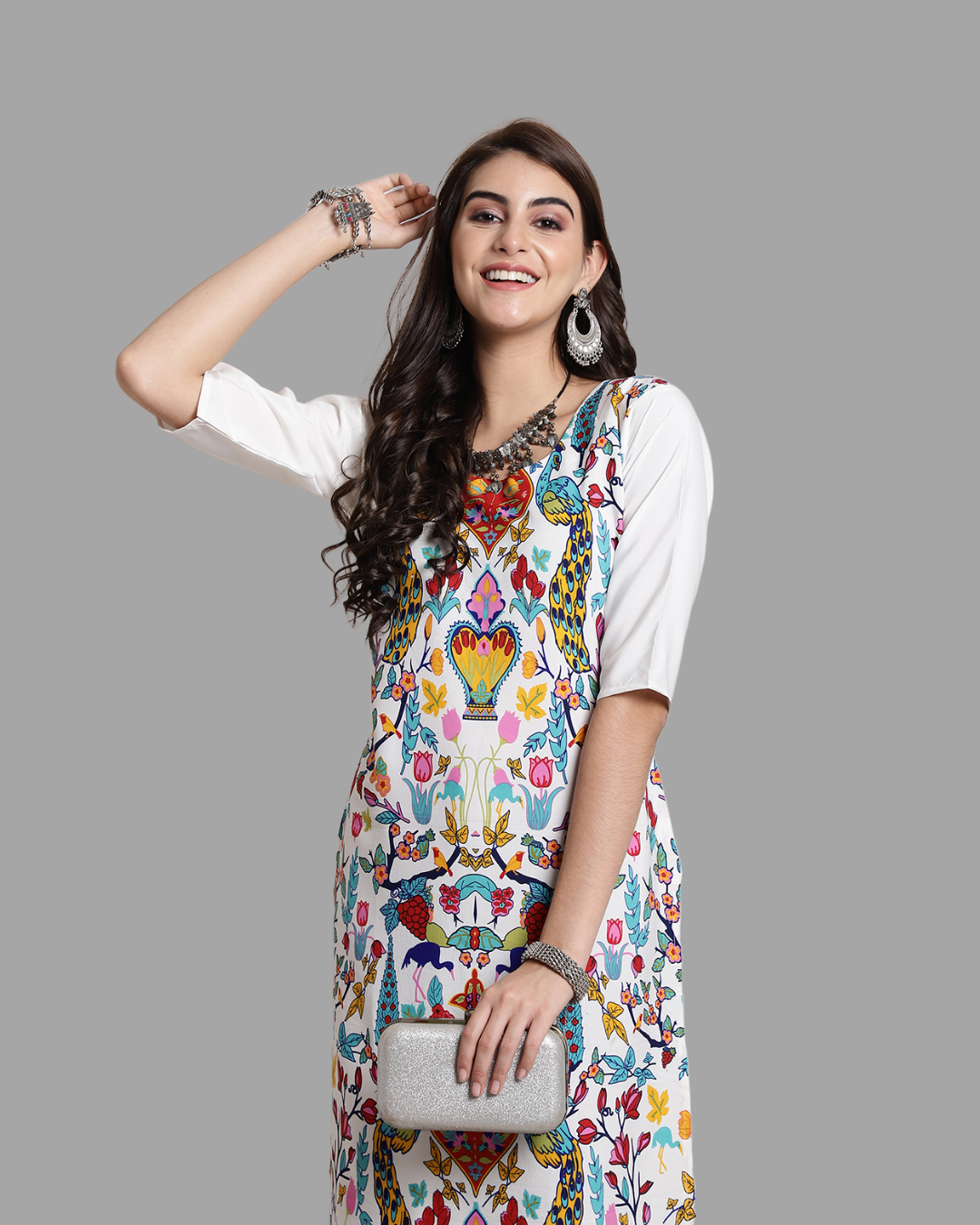 White Expressive Art Print Kurta