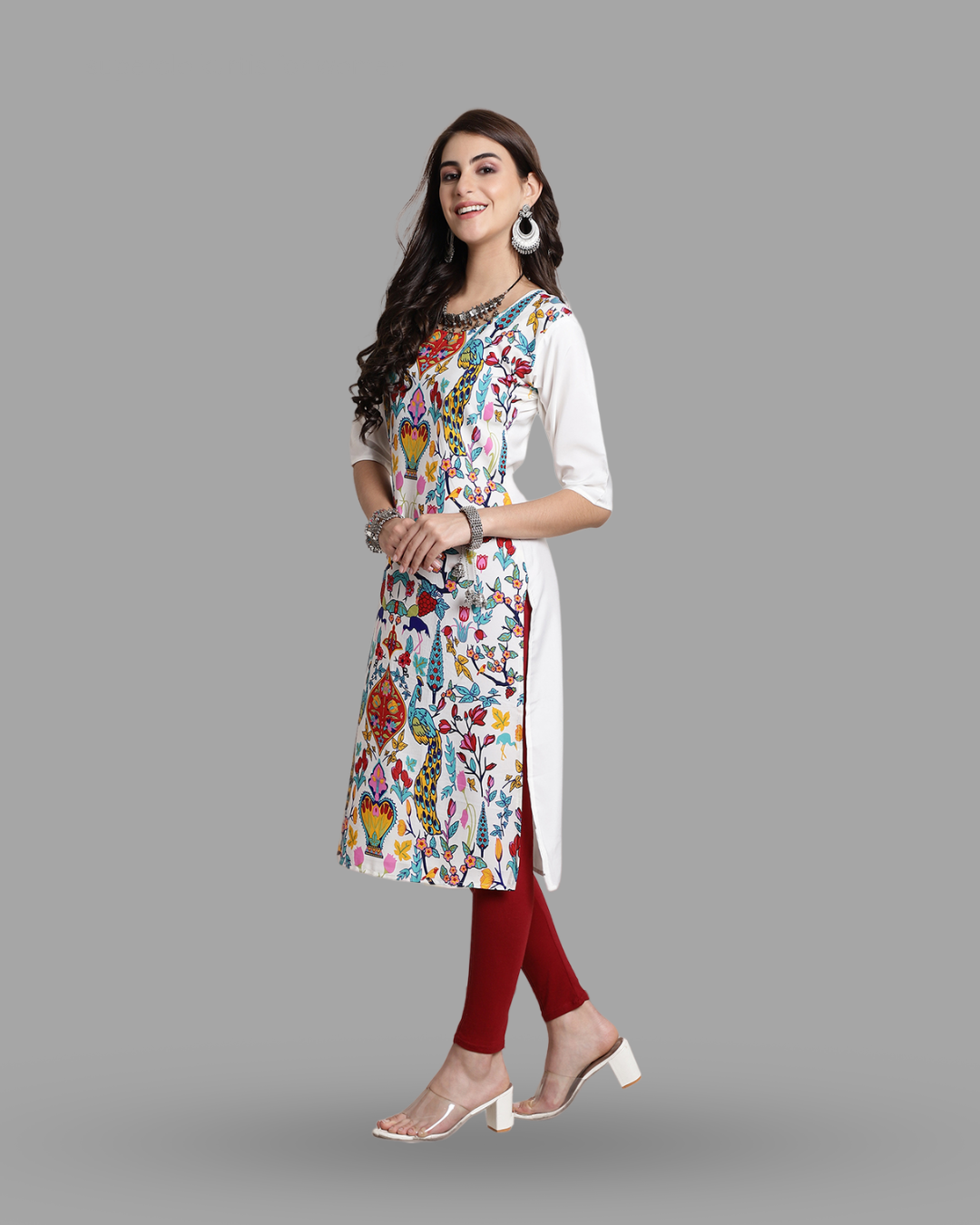 White Expressive Art Print Kurta