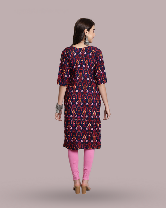 Tropical Navy Blue Print Kurta
