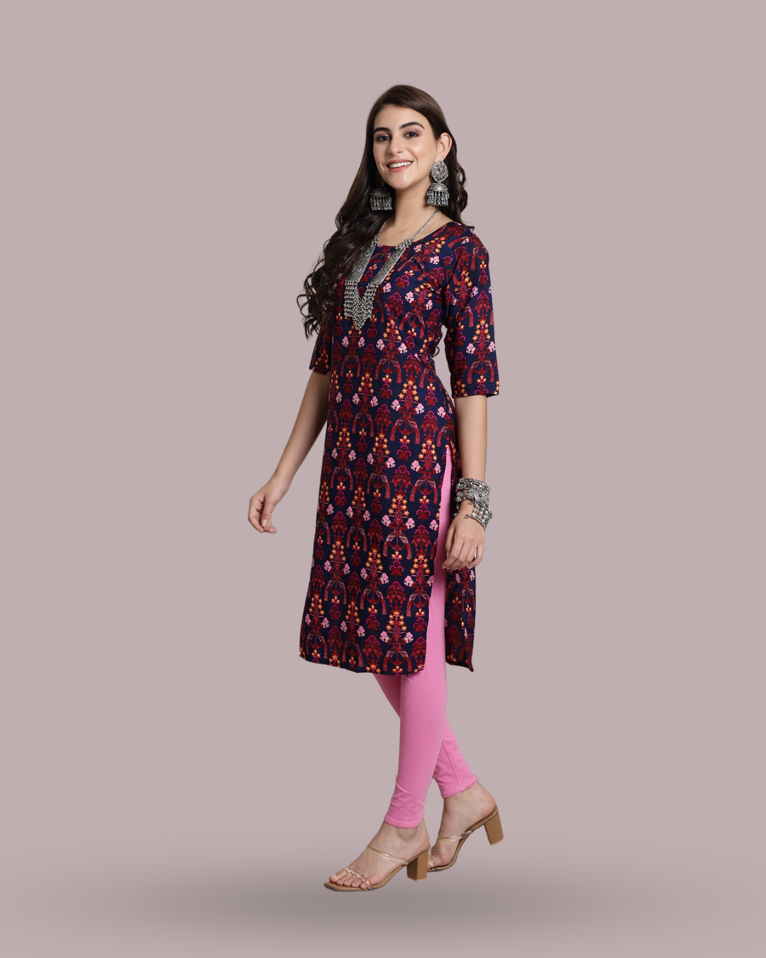 Tropical Navy Blue Print Kurta