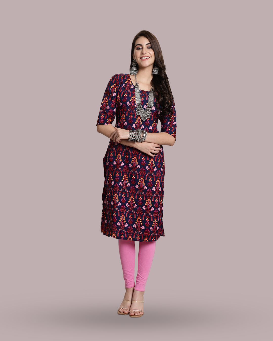 Tropical Navy Blue Print Kurta