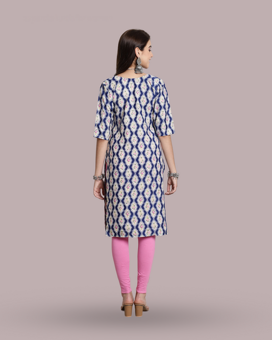 Regal Navy Blue Ethnic Print Kurta