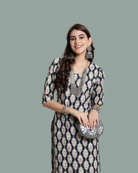 Regal Black Ethnic Print Kurta