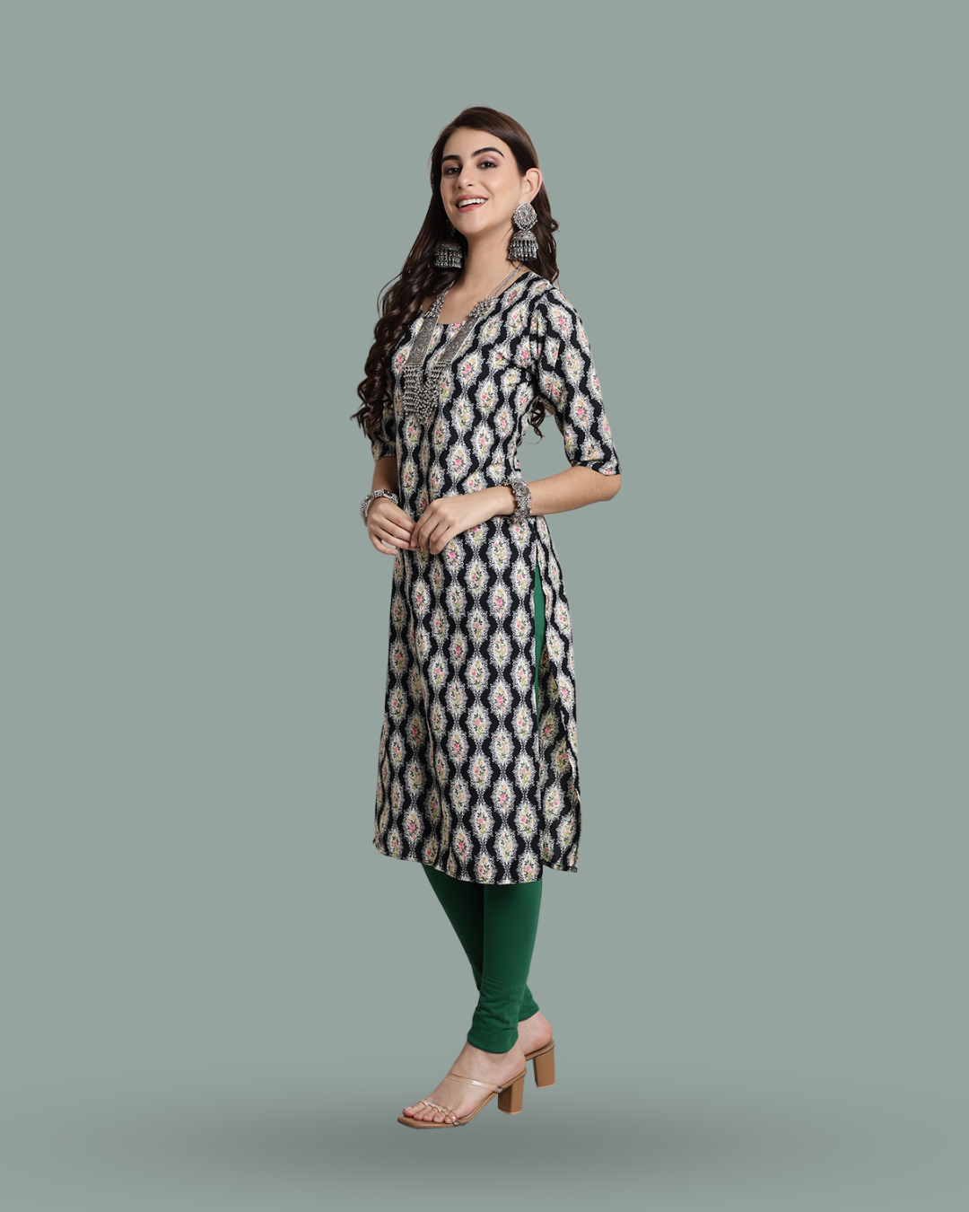 Regal Black Ethnic Print Kurta