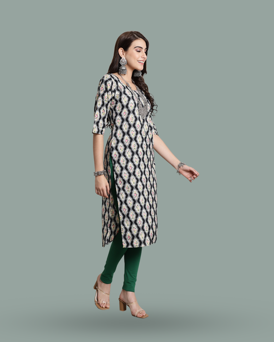 Regal Black Ethnic Print Kurta
