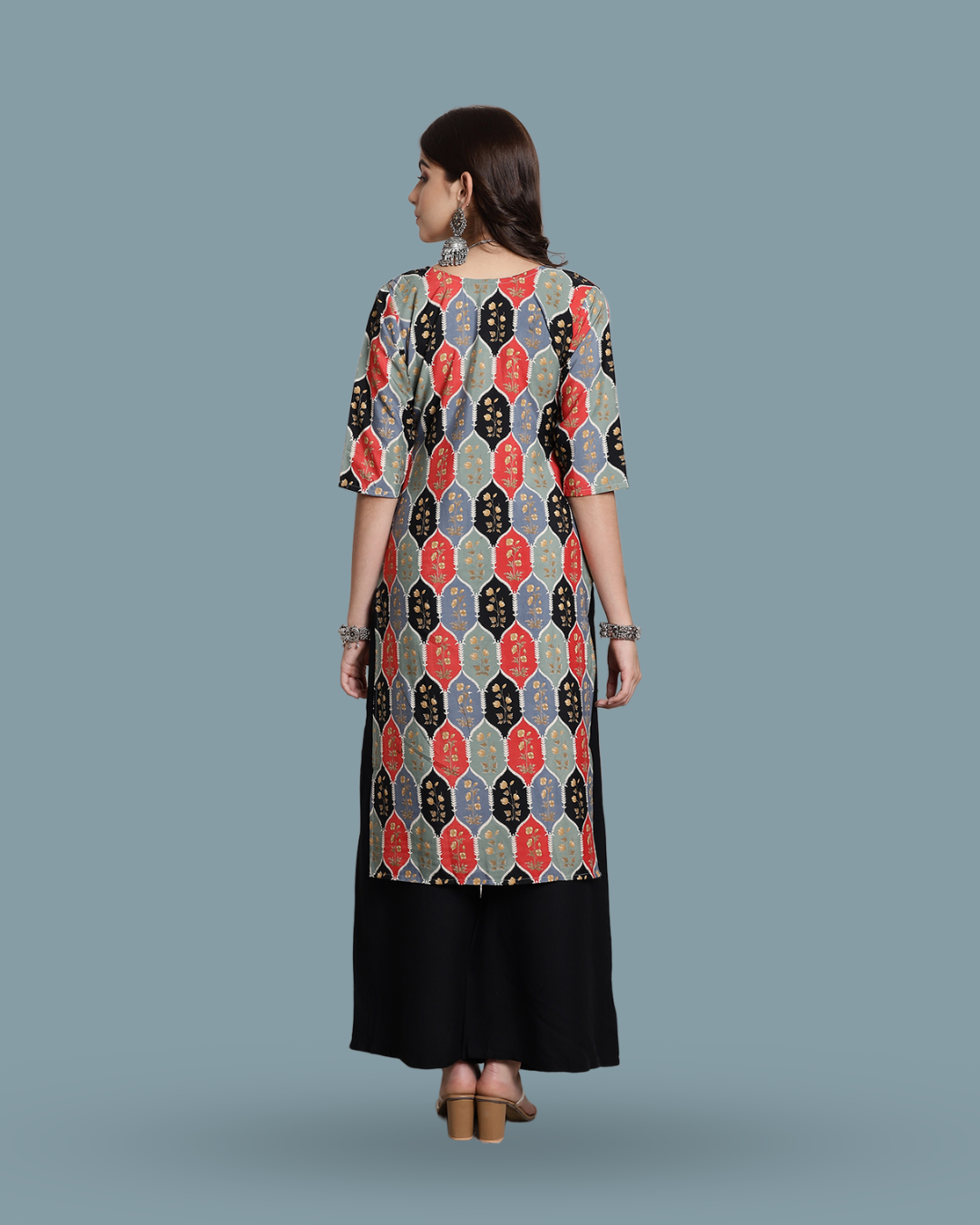 Red & Black Heritage Print Kurta