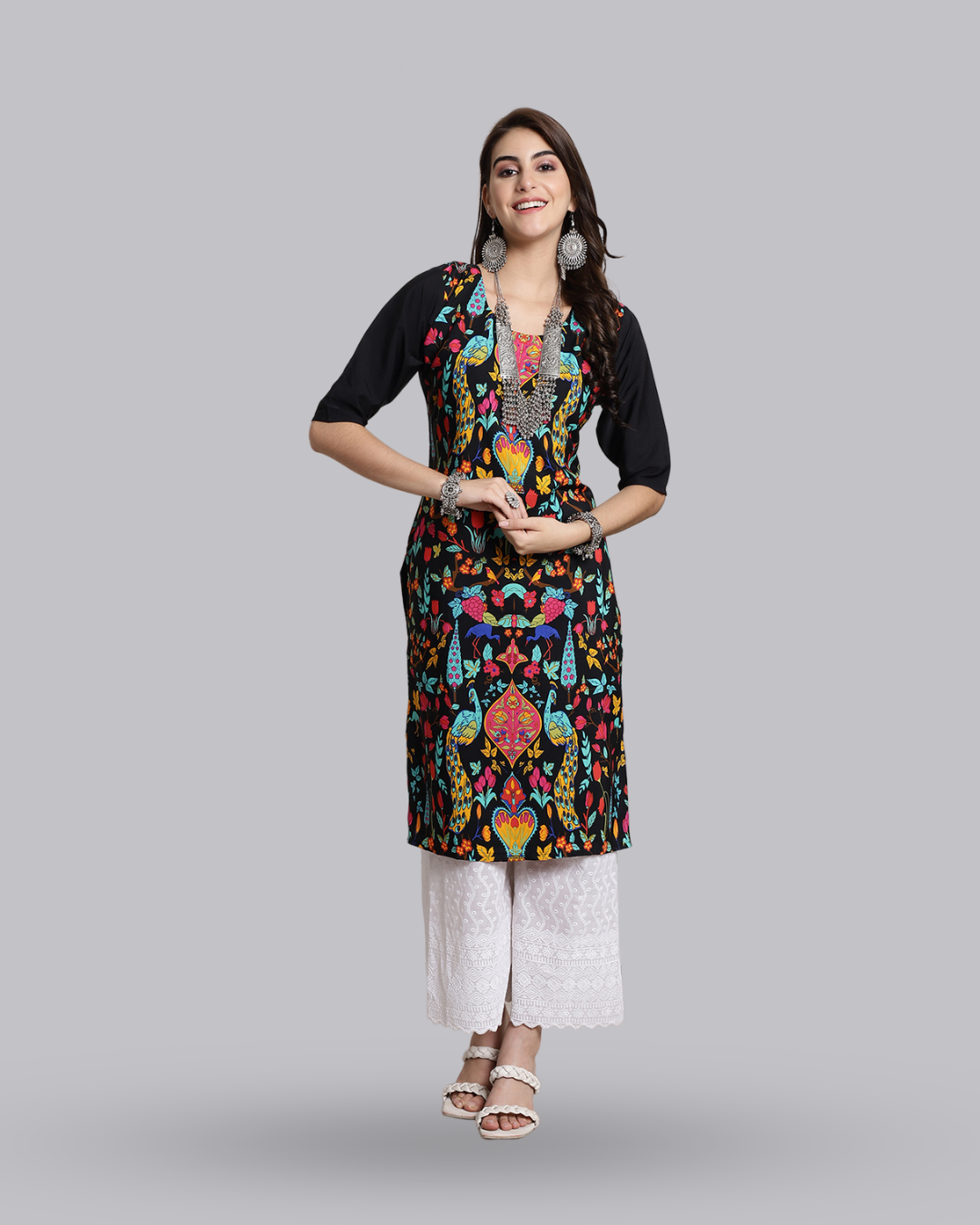 Expressive Black Art Print Kurta