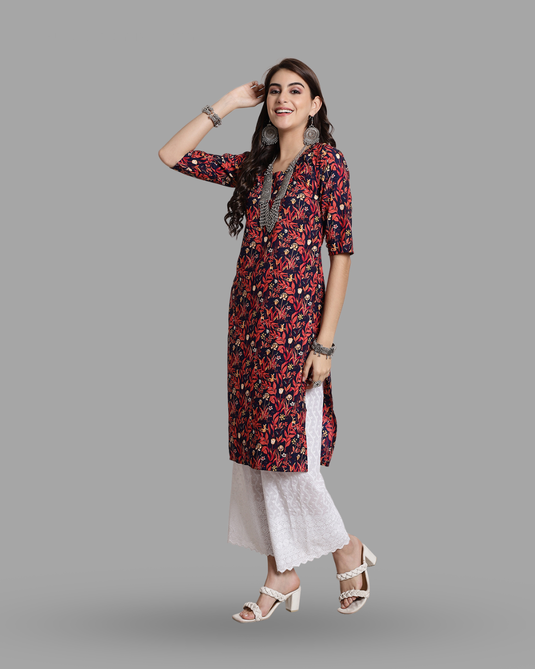 Springtime Red Floral Print Kurta