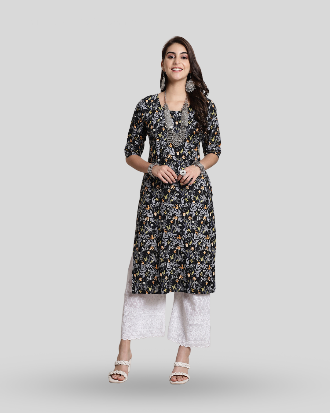 Springtime Black Floral Print Kurta