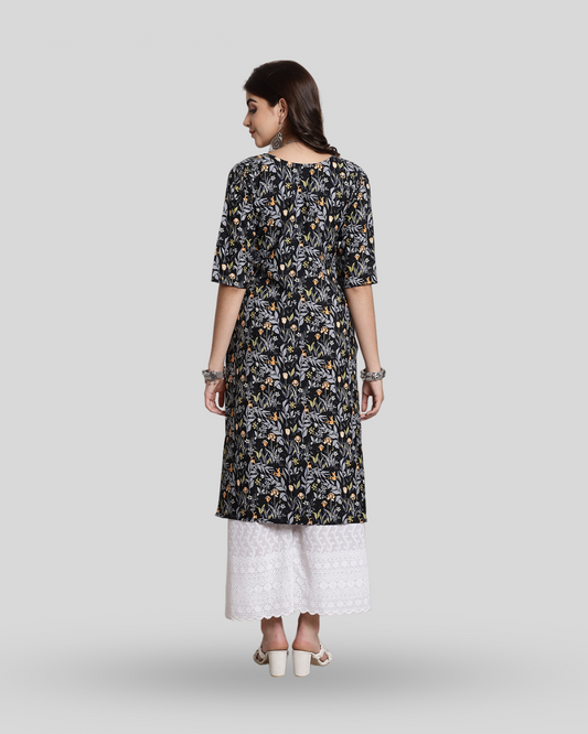 Springtime Black Floral Print Kurta