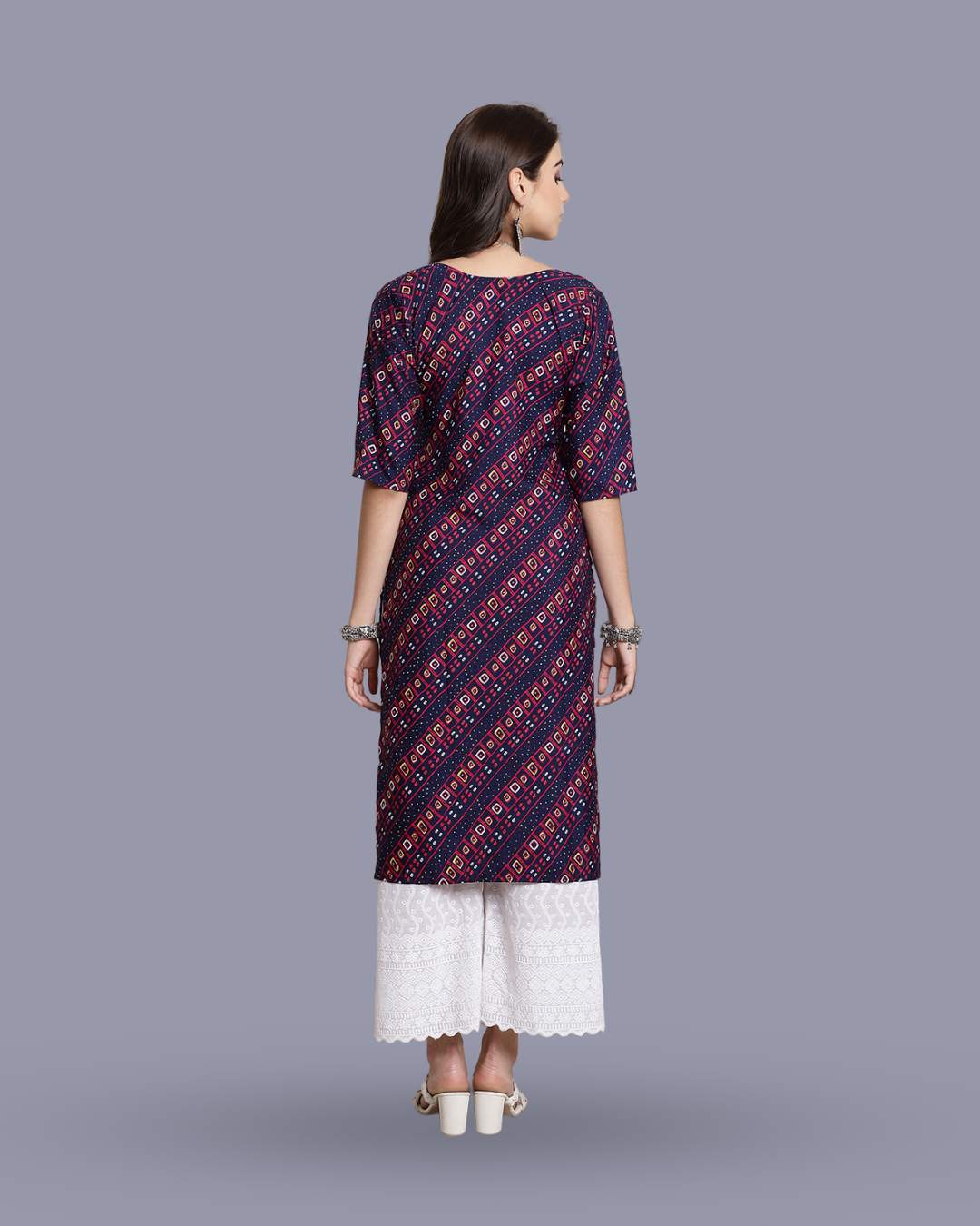 Classic Beauty Navy Blue Bandhani Kurta