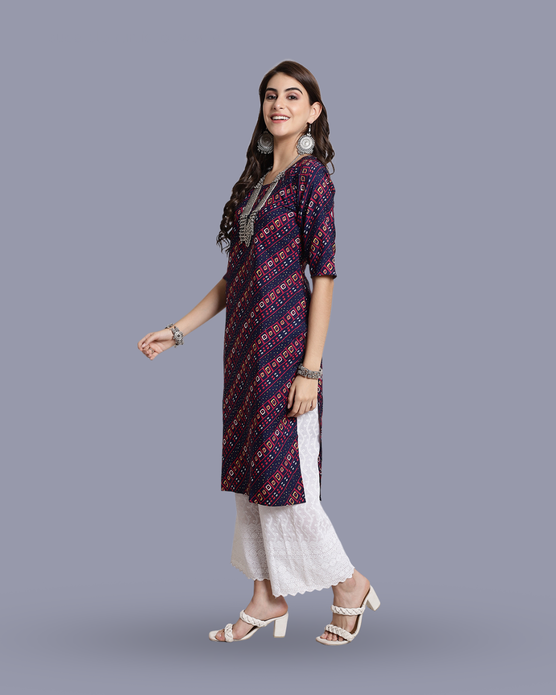 Classic Beauty Navy Blue Bandhani Kurta