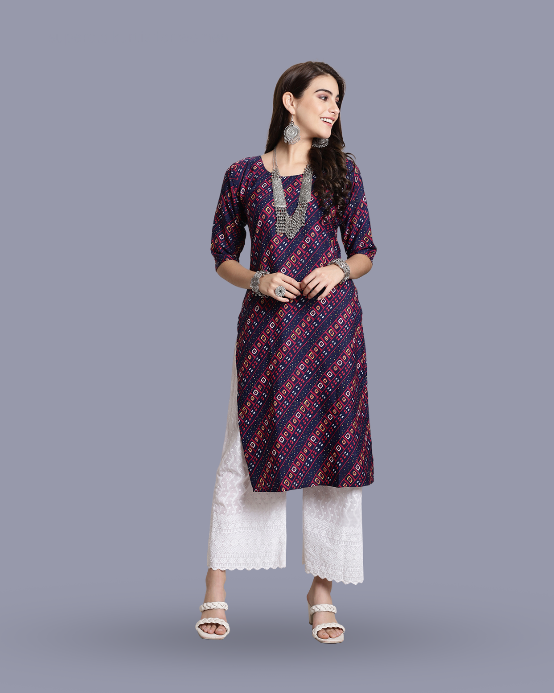 Classic Beauty Navy Blue Bandhani Kurta