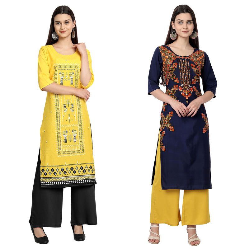 Fancy Crape Multicolor Knee Length Kurtas/Kurtis Pack of 2