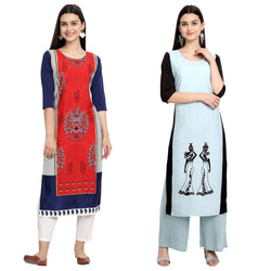 American Crape Knee Lehgth Printed Kurtas Pack of 2