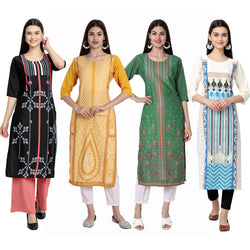 Ethnic Basket Crape Multicolor Knee Length Pack of 4 Kurtas 007-289-287-147