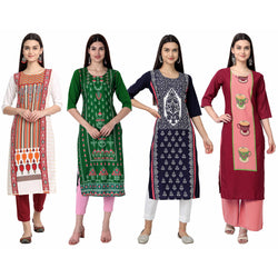 Ethnic Basket Crape Multicolor Knee Length Pack of 4 Kurtas 009-297-019-062