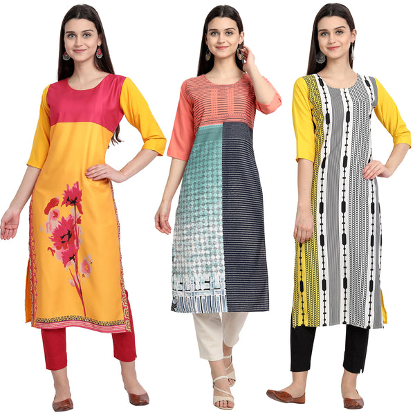 Ethnic Basket Crape Multicolor Digital Print Stright Pack of 3 Kurta 012-051-067