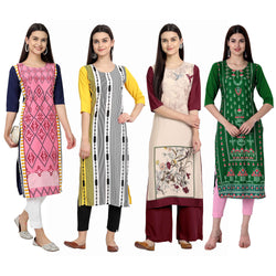 Ethnic Basket Crape Multicolor Knee Length Pack of 4 Kurtas 024-067-084-297