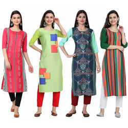 Ethnic Basket Crape Multicolor Knee Length Pack of 4 Kurtas 050-239-291-234