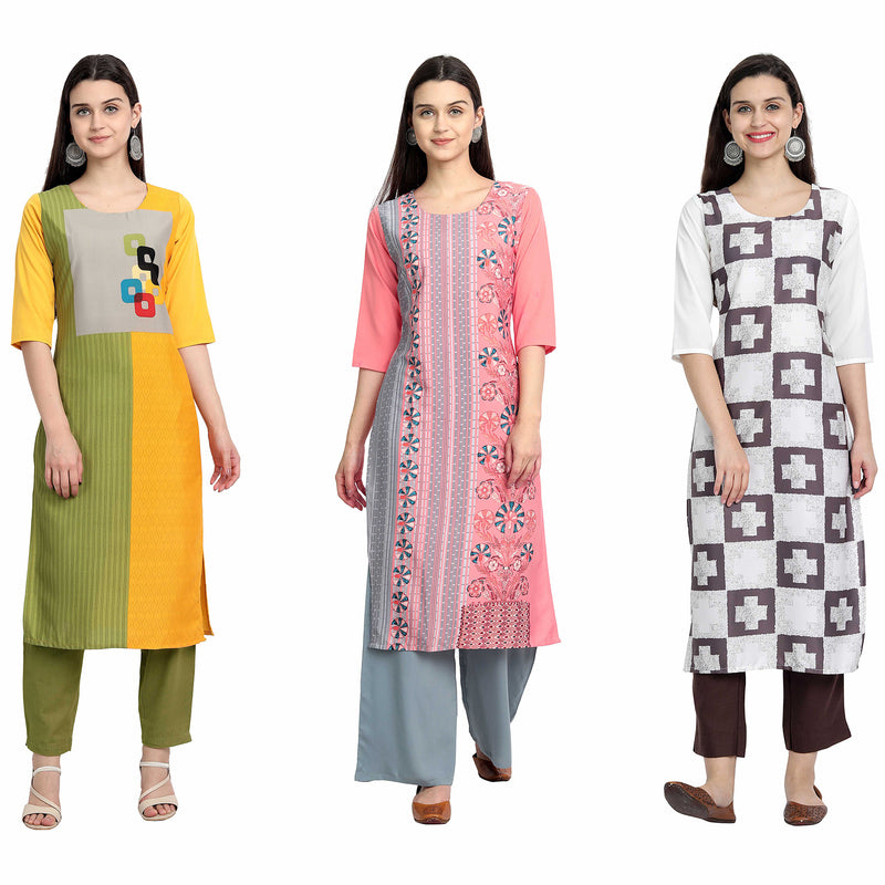 Ethnic Basket Crape Multicolor Digital Print Stright Pack of 3 Kurta 055-090-232