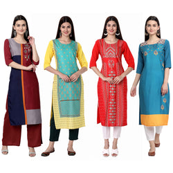 Ethnic Basket Crape Multicolor Knee Length Pack of 4 Kurtas 059-294-286-071