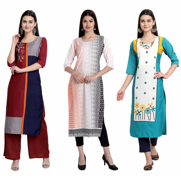 Ethnic Basket Crape Multicolor Digital Print Stright Pack of 3 Kurta 059-301-054