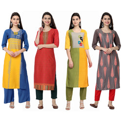 Ethnic Basket Crape Multicolor Knee Length Pack of 4 Kurtas 060-225-055-244