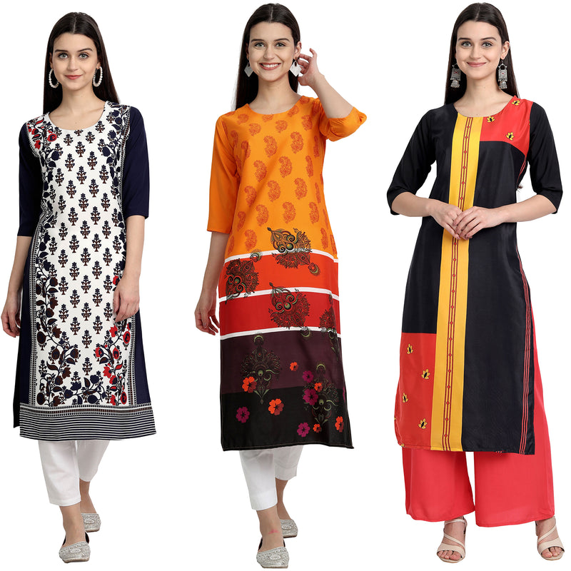 Ethnic Basket Crape Multicolor Digital Print Stright Pack of 3 Kurta 069-086-100