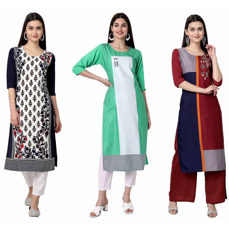 Ethnic Basket Crape Multicolor Digital Print Stright Pack of 3 Kurta 069-288-059