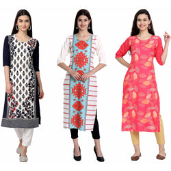 Ethnic Basket Crape Multicolor Digital Print Stright Pack of 3 Kurta 069-300-245