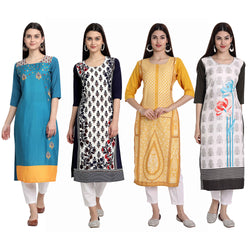 Ethnic Basket Crape Multicolor Knee Length Pack of 4 Kurtas 071-069-289-290