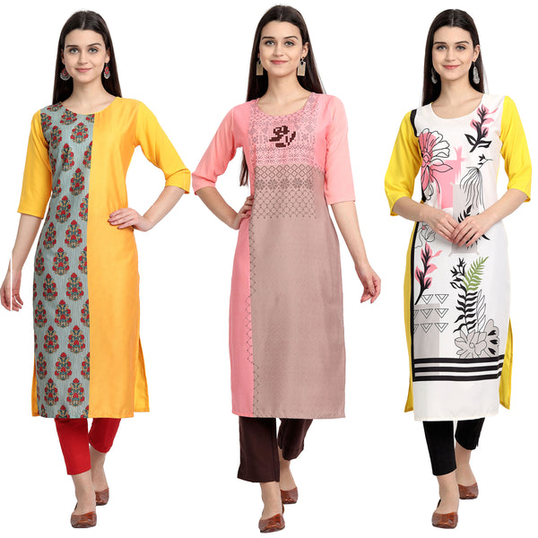 Ethnic Basket Crape Multicolor Digital Print Stright Pack of 3 Kurta 073-088-103