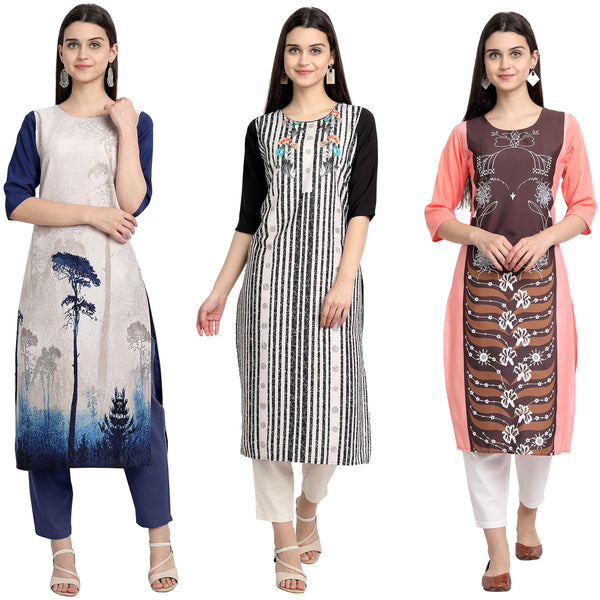 Ethnic Basket Crape Multicolor Digital Print Stright Pack of 3 Kurta 079-096-108